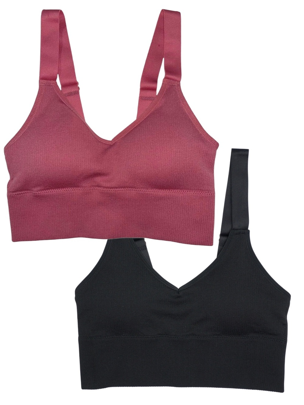 2 Pack Solid Color Pink & Black Comfy Essential Bralettes with Adjustable Straps